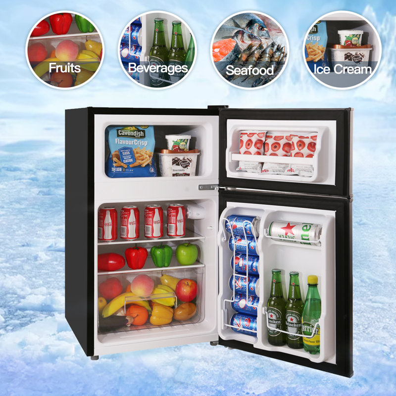 R.W.FLAME Retro 3.2 Cu. ft. Freestanding Mini Fridge with Freezer, Black