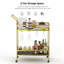 Chariot-bar doré avec tablettes en verre à 2 niveaux, porte-bouteilles et porte-verres