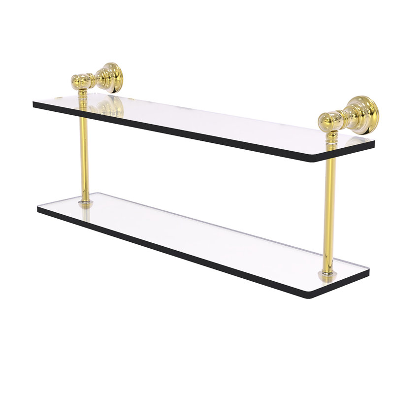 Freyja 2 Piece Glass Tiered Shelf, Unlacquered Brass, 5.6" H x 22" W x 9.2" D