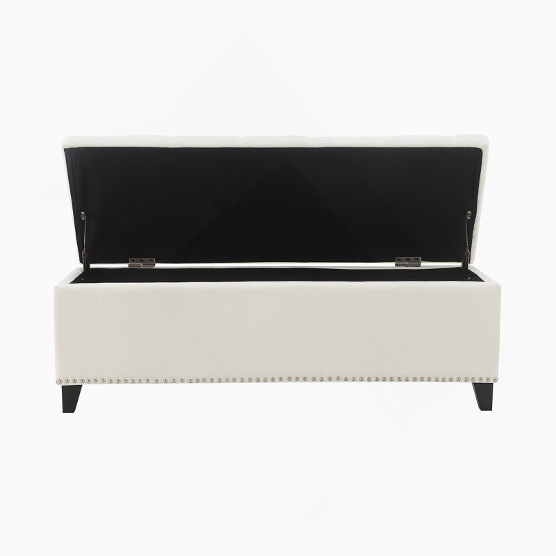 Repose-pieds spacieux avec rangement capitonné en lin, idéal pour le salon et le vestibule, pouvant supporter 500 lb avec charnière de sécurité - beige