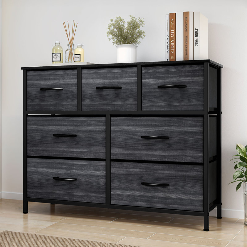 Suzzie 7 Drawer chest of drawers  100.1Cm W Bedroom Drawers, Charcoal Black