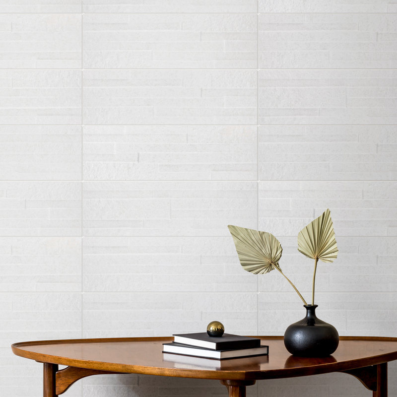 Tikal 7" x 20" Ceramic Stone Look Wall Tile, White