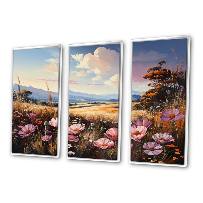 Fleurs mauves colorées, ensemble d'art mural sur toile, "Fleurs de mauve dans le Nevada", H 40 po x l 60 po x P 1 po