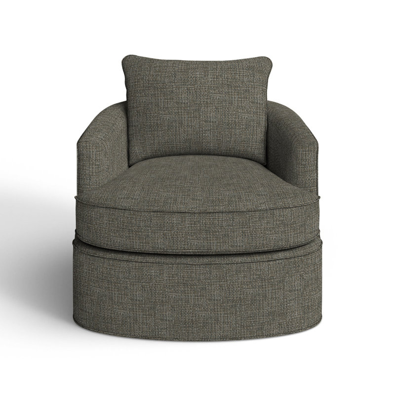 Mills Upholstered Swivel Barrel Chair, Drusky Gray Performance