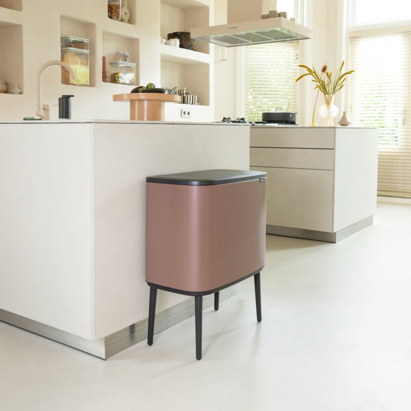Brabantia Bo Touch Top Dual Compartment Recycling Trash Can, 3 + 6 Gallon (9 Gallon Capacity), Satin Taupe