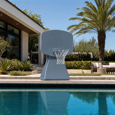 Coast Modern Poolside Basketball Hoop with Wheels - Premium Outdoor Pool Basketball Hoop with 2 Swimming Pool Basketballs and Ball Pump - White