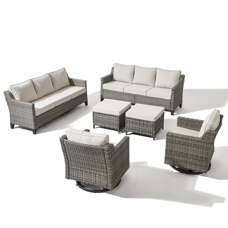 Arlene 8-10 Person Outdoor Patio Wicker Conversation Set With Swivel Chairs, Beige