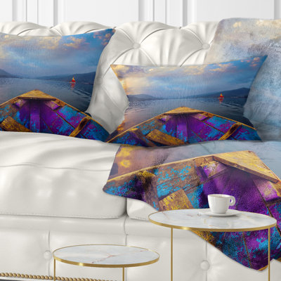 Bateau dans le lac des montagnes de l'Himalaya - Coussin décoratif imprimé bateaux