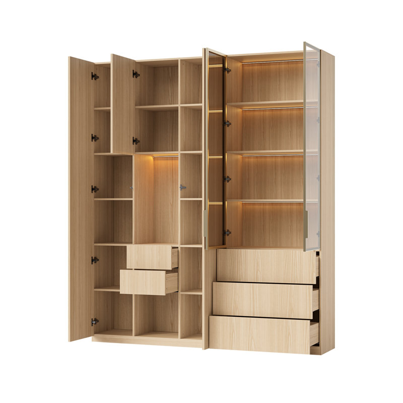 Bibliothèque 92,5 po H deux pièces avec éclairage DEL, Beige
