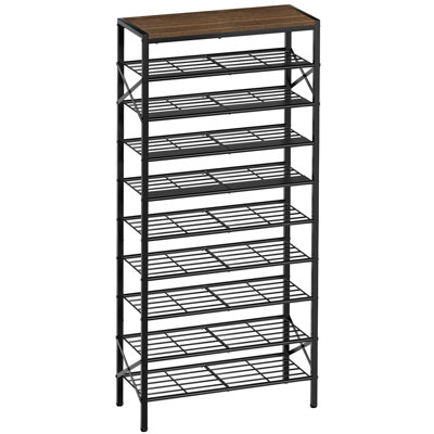 10‑Tier Metal Shoe Rack with Wood Top, 30‑40‑Pair Large‑Capacity Shoe Storage Organizer