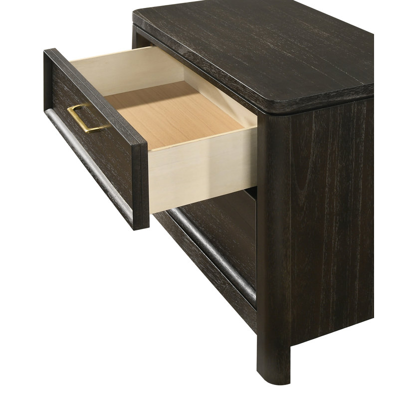Ensemble de chambre à coucher moderne à panneau tapissier brun foncé, Grand lit, 5 pièces