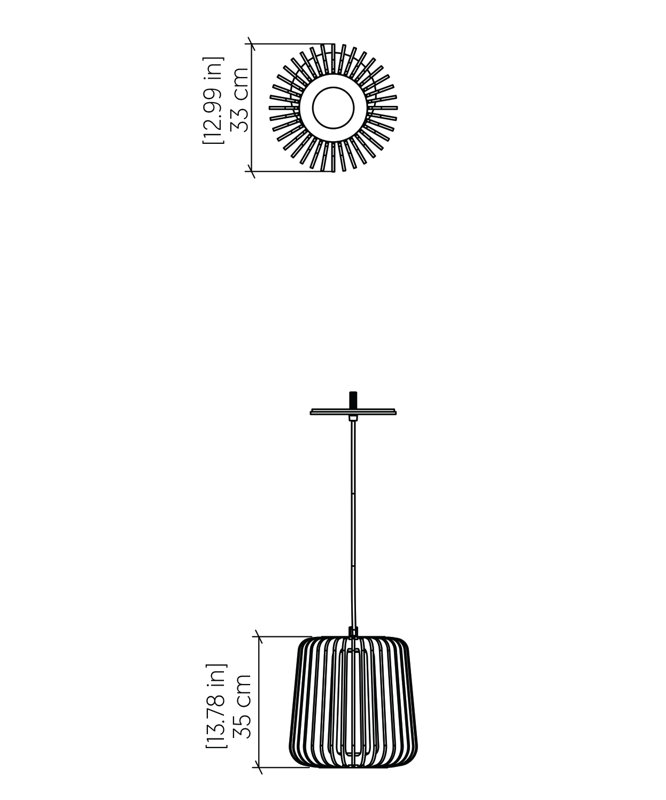 Stecche Di Legno 1 - Light Pendant, 12.8" H x 7.87" W x 7.87" D, Organic Cappuccino