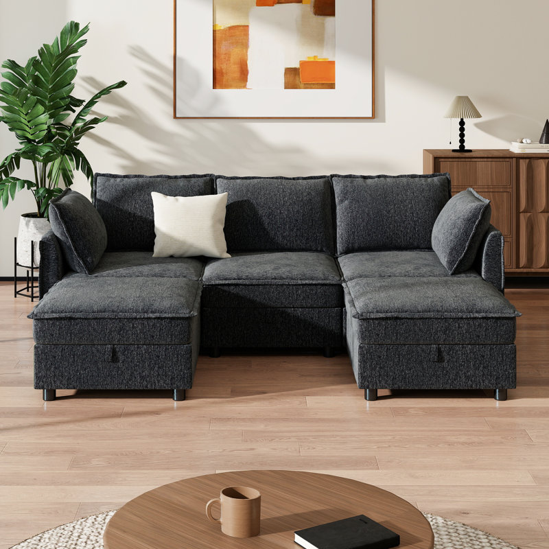 Canapé modulaire en U avec rembourrage en U en chenille 97,2 po Keswick, Gris foncé