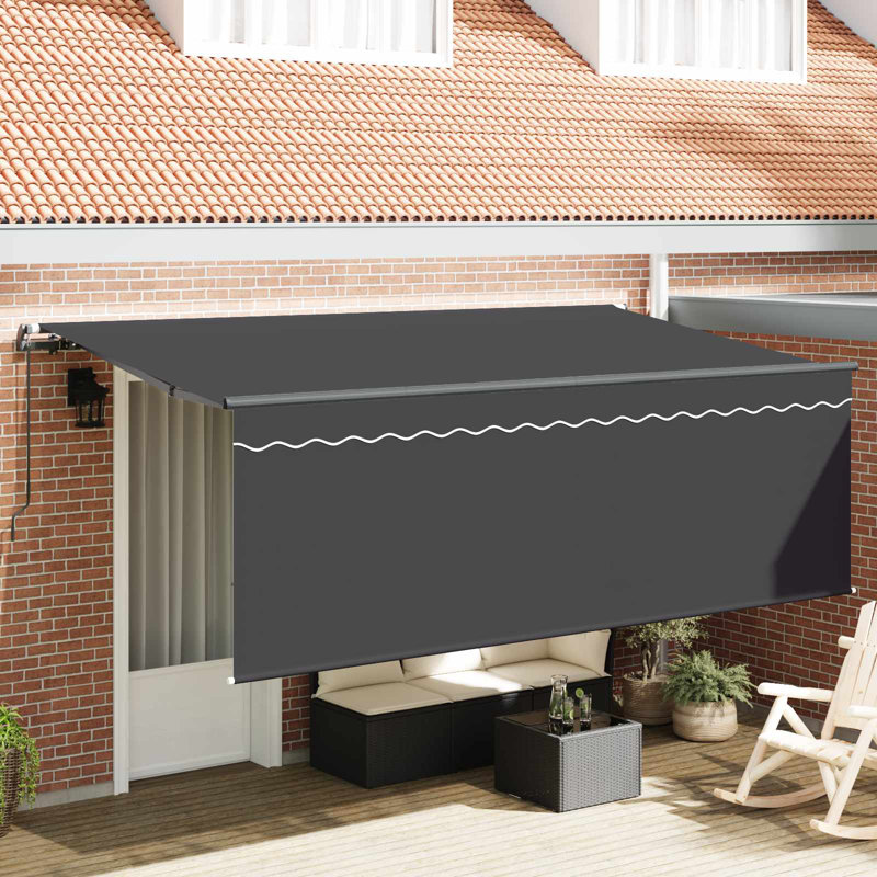 VidaXL 200cm D Retractable Patio Awning, 165cm H x 350cm W x 200cm D, Anthracite/Black