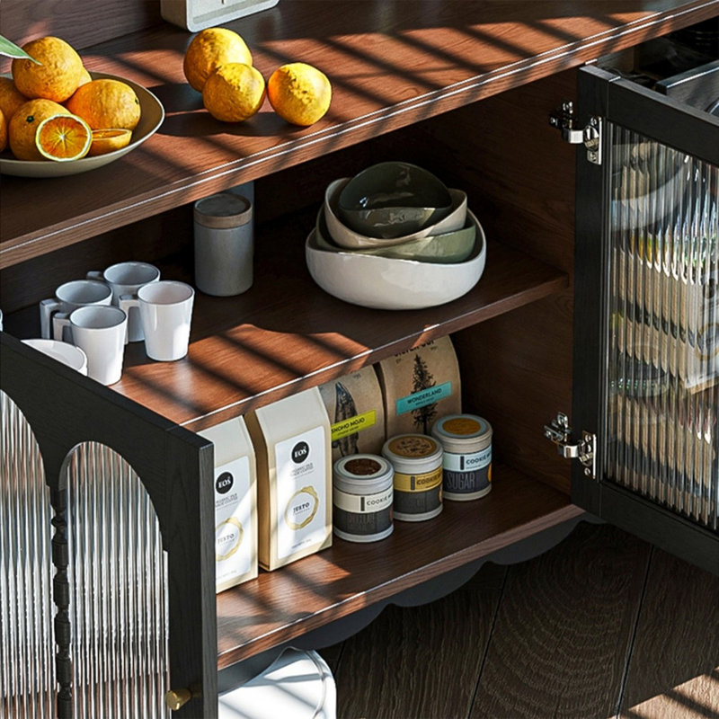 Buffet de rangement en bois massif et composite, fini noyer et noir fumé, 46.85"W*15.35"D*52.76"H