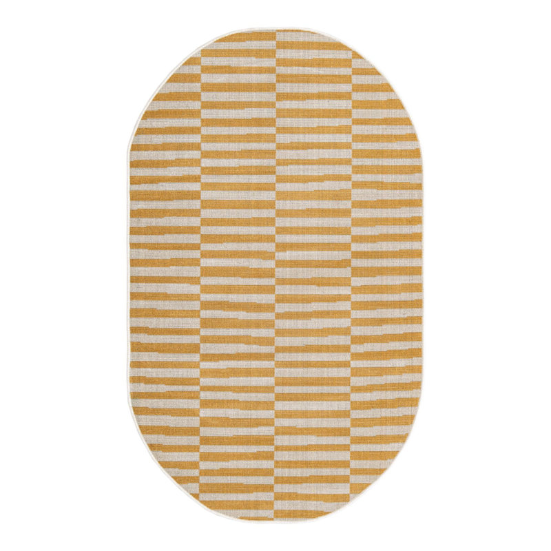 Tapis jaune à rayures Arzilla, Jaune, Oval 3'1" x 5'3"