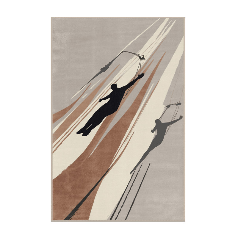Machine Washable Aguilar Bungee Jump Scene Modern Rug in Beige – Beige Binding, 7x10