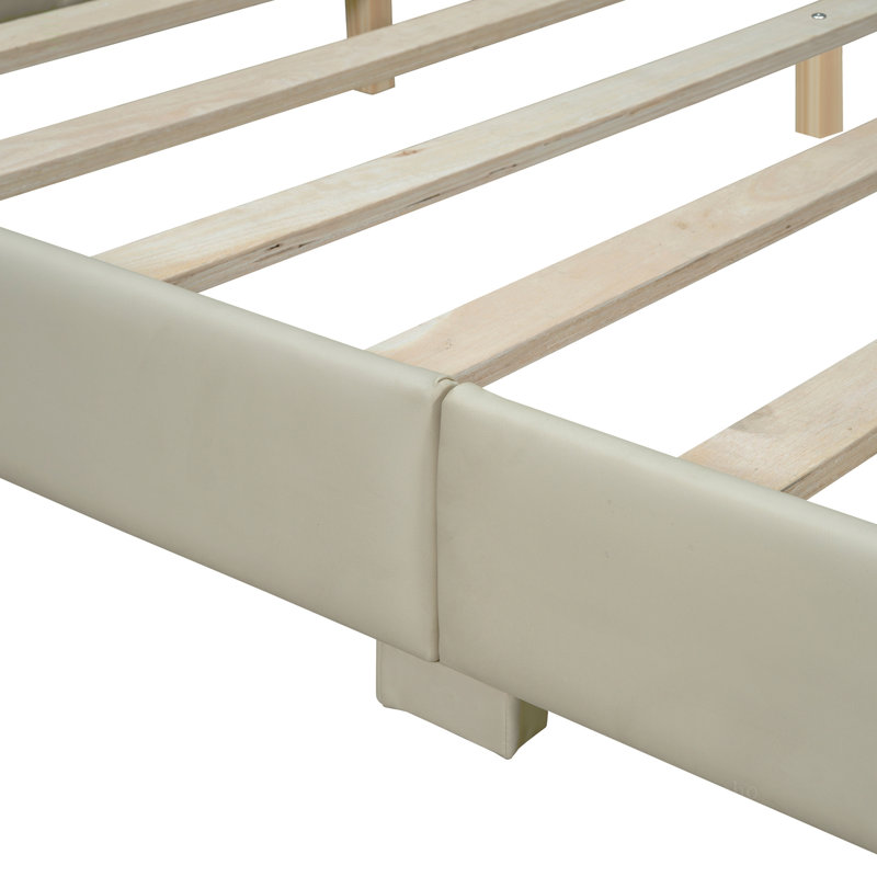 Lit plateforme tapissier grand et simple TG, lit mère et enfant, similicuir, Beige