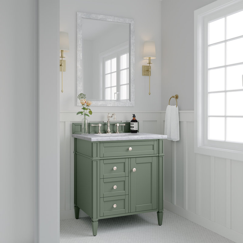 Brittany 30'' W Single Vanity, Carrara White, Smokey Celadon, 8" Widespread