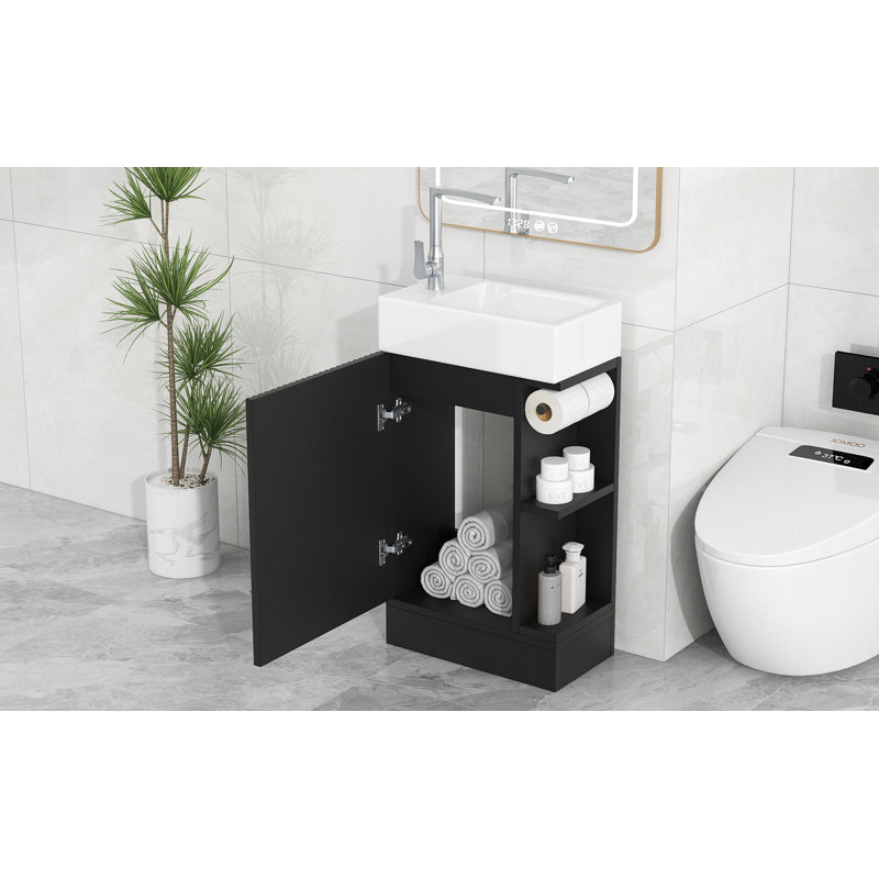 Meuble-lavabo 18,6 po avec meuble-lavabo et tablette à deux niveaux, Noir