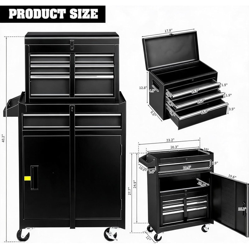 Armoire à outils à 4 tiroirs avec roulettes, chariot à outils roulant en métal avec tiroirs coulissants et doublure de protection pour atelier de garage