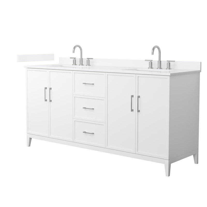 Elan 72'' Double Bathroom Vanity with Quartz Top, White, 8" Center, Brushed Nickel