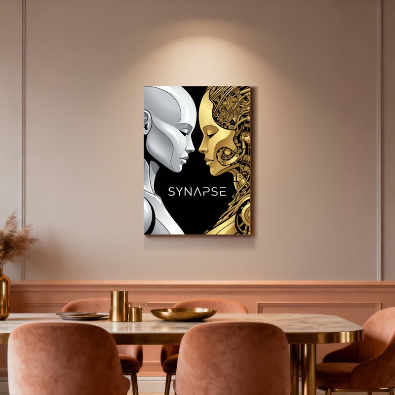 «Synaps Robot and Golden Mécanic Woman», reproduction d'art sur toile tendue sur toile, ensemble de 1, H 18 po x l 12 po