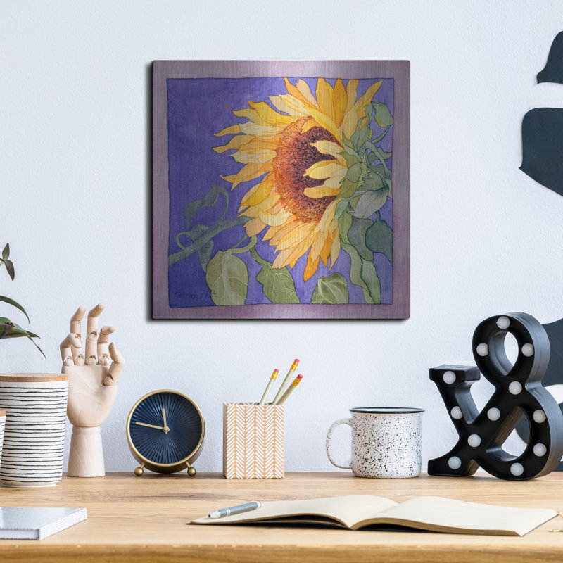 Luxe métal Art «Sunflower I» par Sharon Pitts, Meta «Sunflower I» par Sharon Pitts, H 12 po x l 12 po