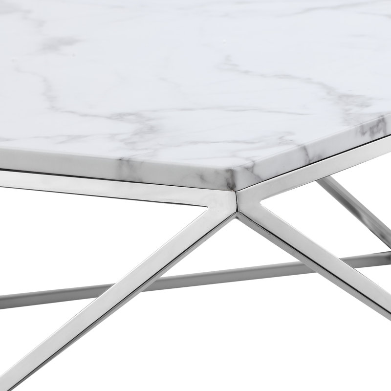 Table basse avec dessus en marbre Giancarlo pour bureau de salon, Argent