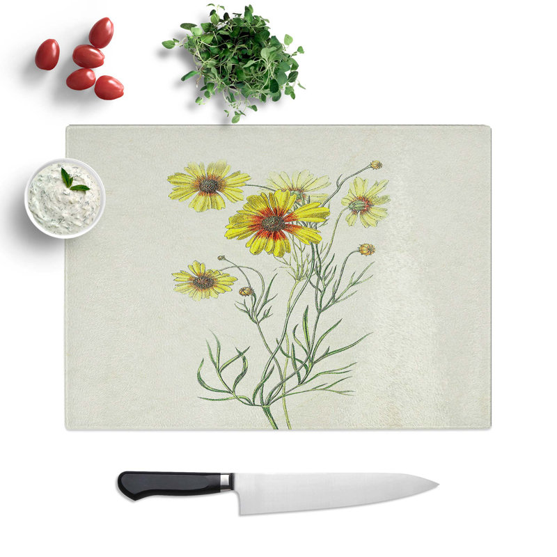 Glass Illustration of Yellow Tickseed Flowers Chopping Board, 28.5 cm W x 20 cm L