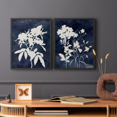 Indigo Botanical I Revisited-Premium Framed Print -Ready to Hang - No Nails Required - No Nails Required