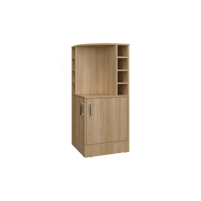 Natural Oak Corner Bar Cabinet With Bottle Rack And Open Shelf