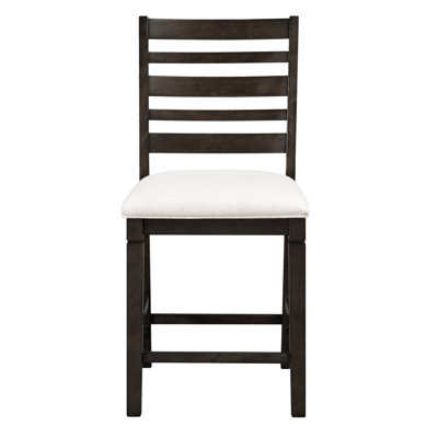 Chaise de salle à manger à hauteur de comptoir classique avec finition foncée, de 2, siège beige texturé doux, capacité de 250 lb, rembourrée, charge