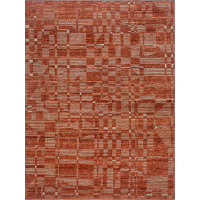 Hand Knotted Wool Abstract Area Rug in Rust