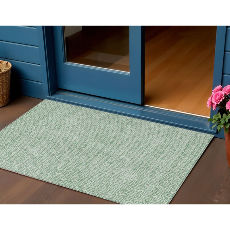 3' X 5' Sage And Gray Geometric Washable Indoor Outdoor Area Rug