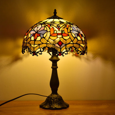 Lampe de table de chevet Tiffany Lampe de lecture de style baroque en verre teinté Bureau de chambre à coucher Vintage