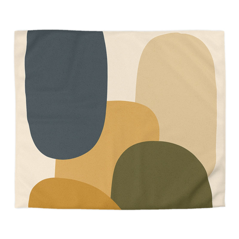 Microfiber Duvet Cover Boho Style, Design 14, Navy/Green/Yellow/White, King Duvet Cover
