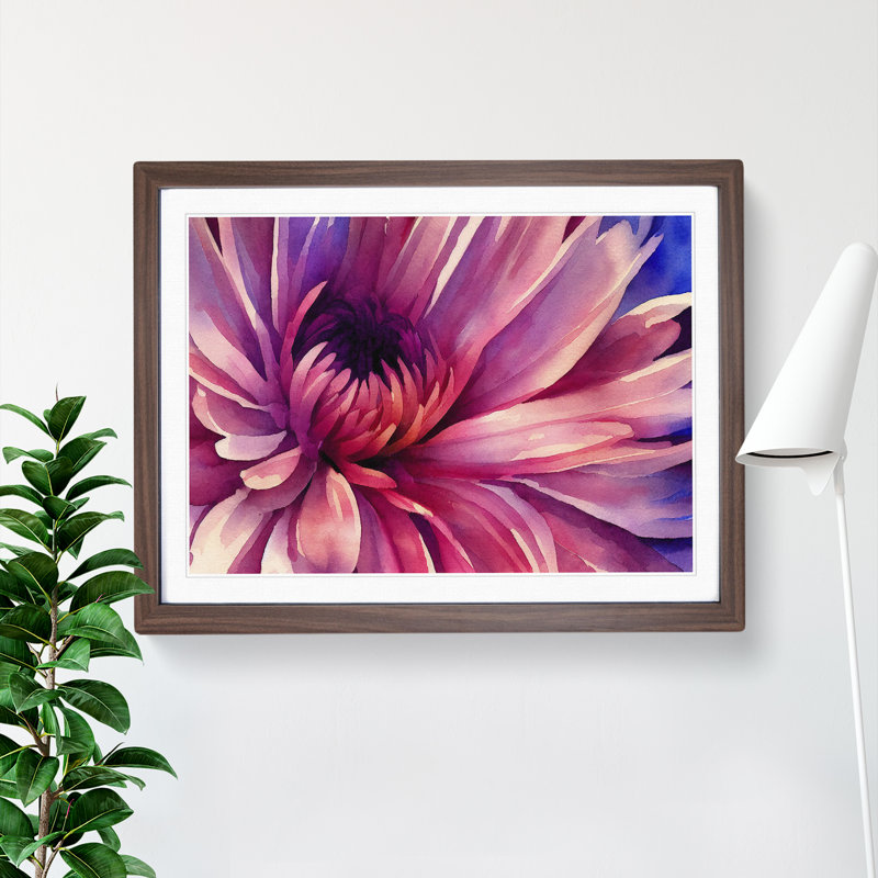 Watercolour Chrysanthemum Flower Vol.3 - Single Picture Frame Painting, 34cm H x 46cm W x 2cm D, Walnut Framed