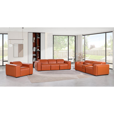 Ensemble de canapé inclinable électrique triple en cuir fleur Ciron