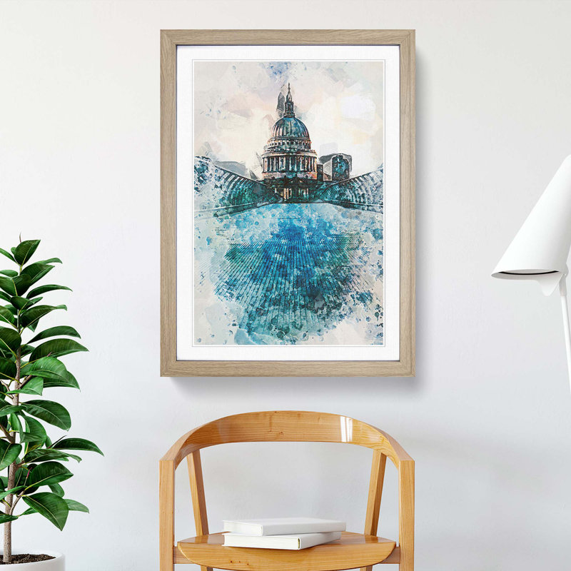St. Pauls Cathedral in London Abstract Art - Picture Frame Painting Print on MDF, Oak Framed, 48cm H x 36cm W x 2cm D