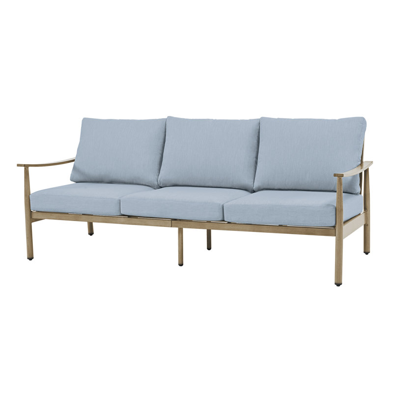 Mariene 76'' Aluminum Outdoor Patio Sofa, Blue, Beige