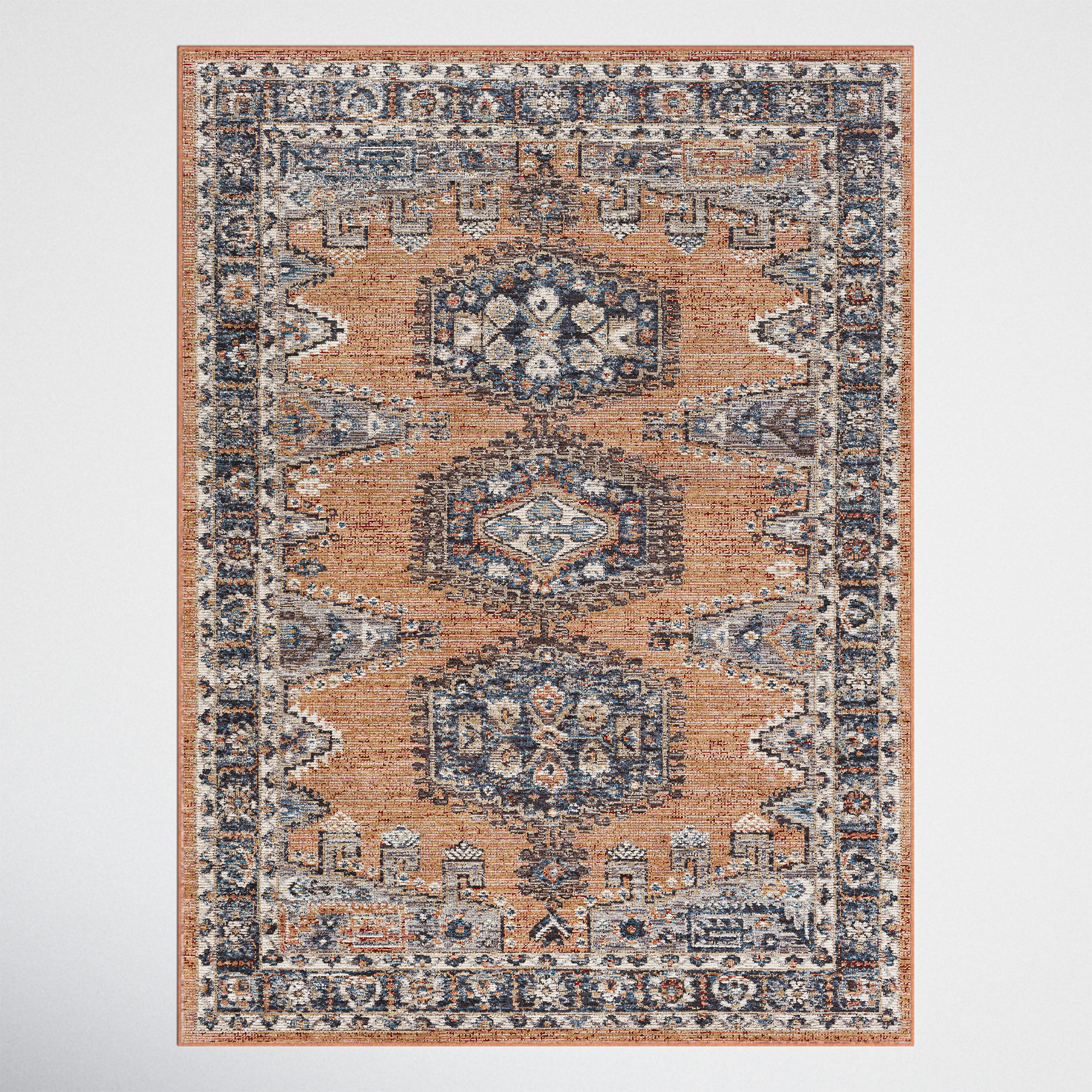 Tan Lines' Orange Southwestern Non-Slip Indoor/Outdoor Rug