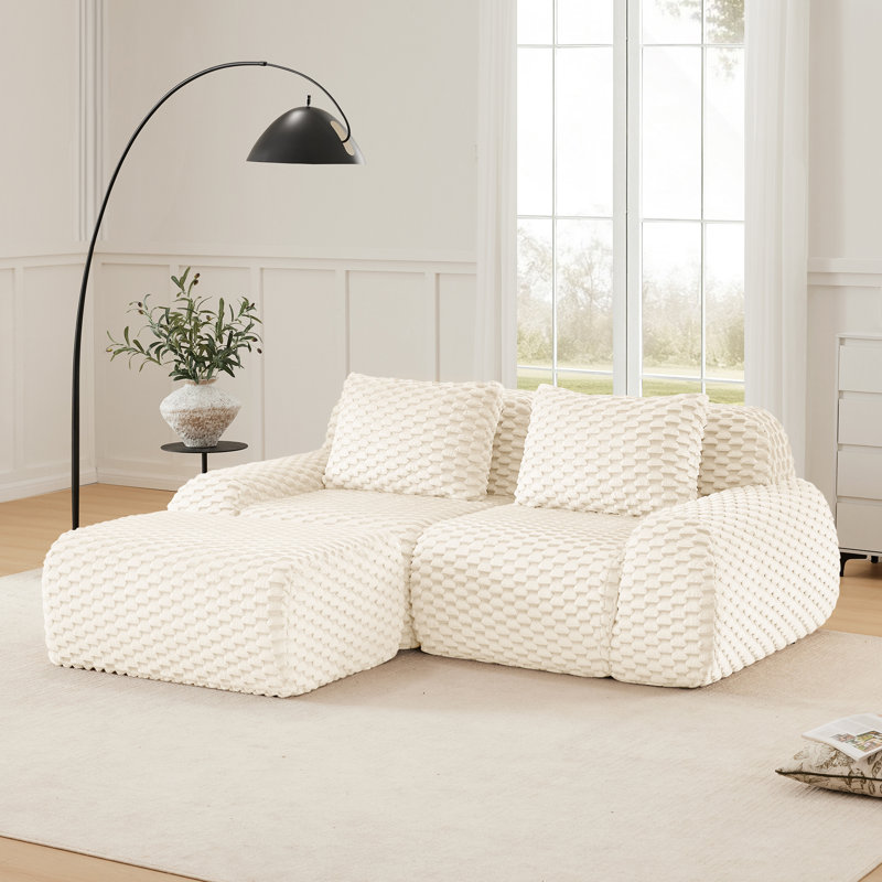 Boneless 82" Modern L-Shaped Modular Sectional Sofa for Living Room,Flannelette Fabric,Oversized 2-Seater Couch,boneless sofa ,Movable Ottoman,Buckle connection,Anti-slip Design,No Assembly