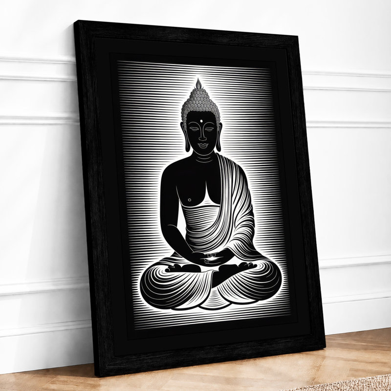 Meditative Buddha Japandi - Framed Print, A3 - 42.0 x 29.7 cm, Black
