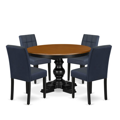 Ensemble de table de salle à manger 5 pièces comprenant une table de cuisine et 4 chaises en tissu de polyester bleu marine foncé avec dossier élégant - Noir