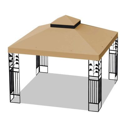 10x10 Ft Gazebo Replacement Canopy - Double Tiered Roof Top Cover Protected Material Khaki Outdoor Tier Fade Proof