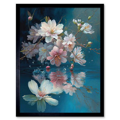 Cherry Blossom Branch Dancing Over Water - Single Picture Frame Print