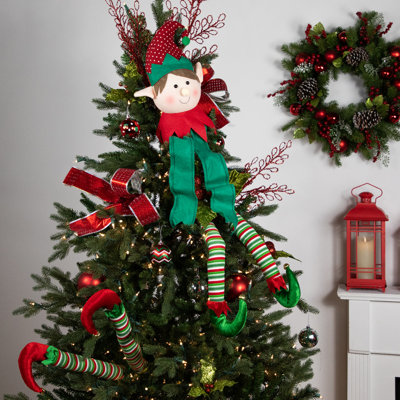 Décoration pour sommet de sapin de Noël en peluche rouge et vert 16 po non éclairé