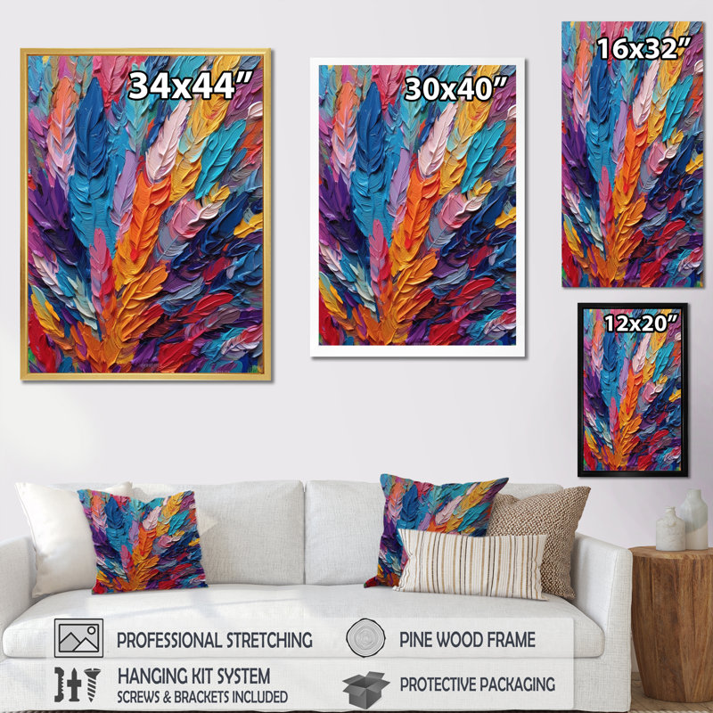 «Rough Texture Colorful Feathers», peinture encadrée sur toile I, Toile tendue, H 44 po x l 34 po x P 1,5 po