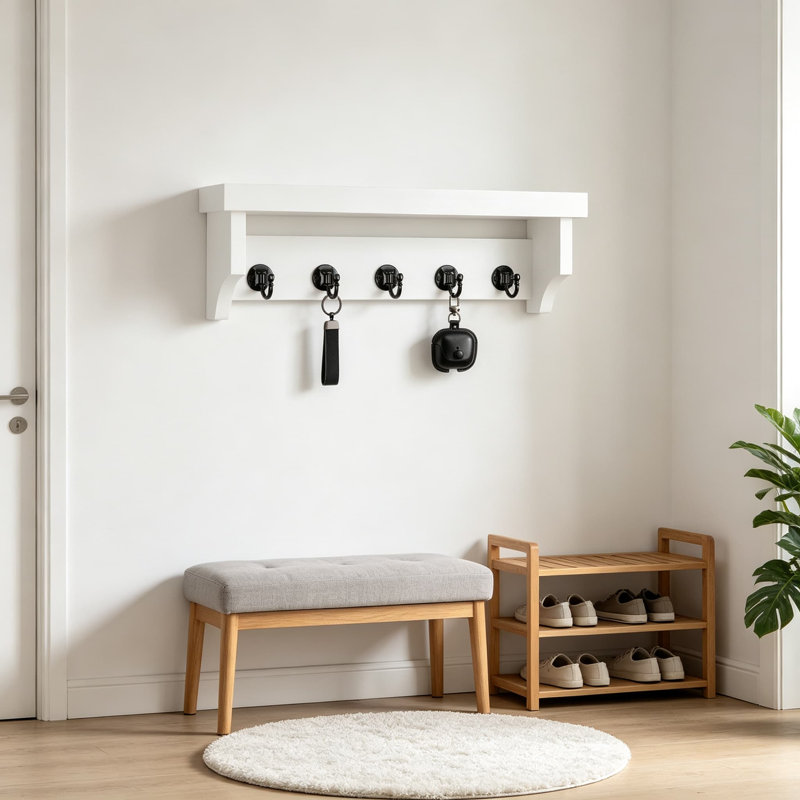 Porte-clés et porte-courrier mural avec tablette, organisateur d'entrée avec crochets robustes pour clés, manteaux, laisses et décoration